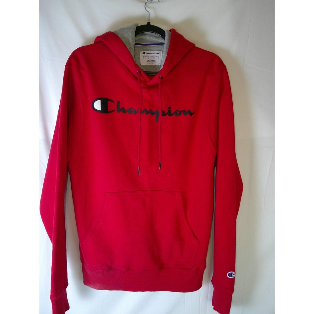 Champion Mens Red Script Logo Pullover Hoodie Sweatshirt Small Authentic Athleti